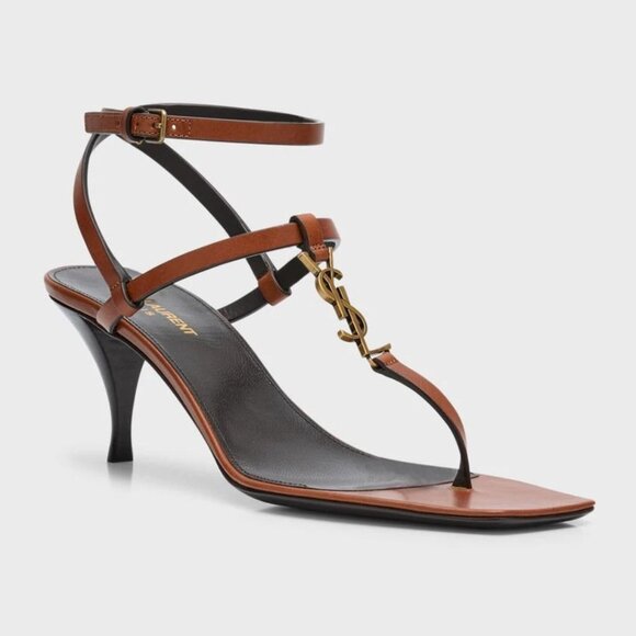 Saint Laurent Cassandra 60 YSL Logo Thong Ankle Strap Sandals Heels Shoes - Picture 2 of 16